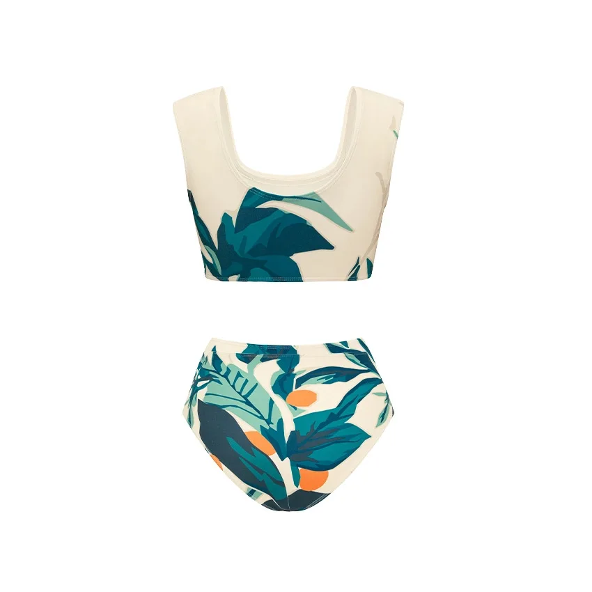 Women's High Waist Bikini Swimsuit Set Fresh Small Print with Split Design New Style for Beachwear And Poolside