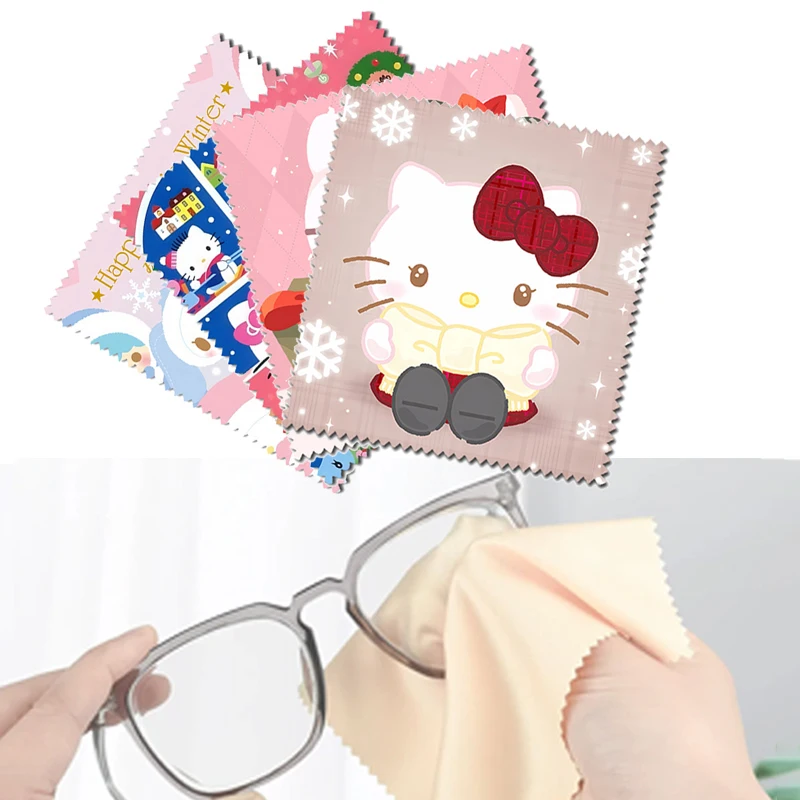 Sanrios Glasses Cleaner Anime Hello Kitty Microfiber Cleaning Cloth Glasses Len Phone Screen Cleaning Wipes Christmas Kids Gifts