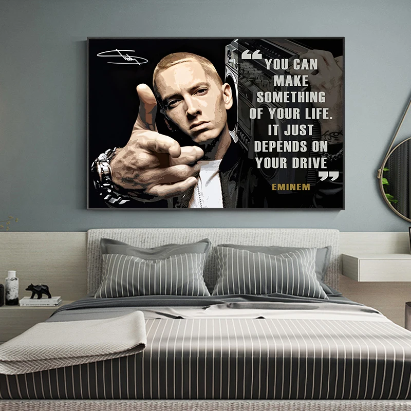 Motivational Poster Canvas Painting Hip Hop Rapper Eminem Portrait Vintage Wall Art For Living Room Home Decoration Mural