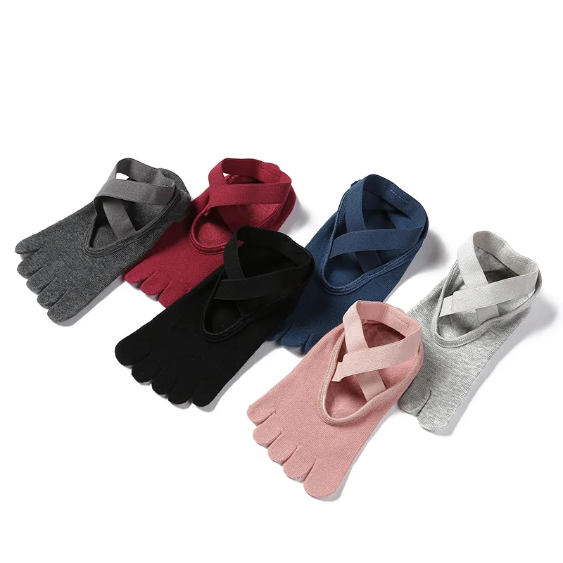 3 Pairs Non-slip Yoga Socks For Women Low-Ankle Pilates Socks Fingers Backless Bandage Solid Color Five Toe Floor Sport Socks