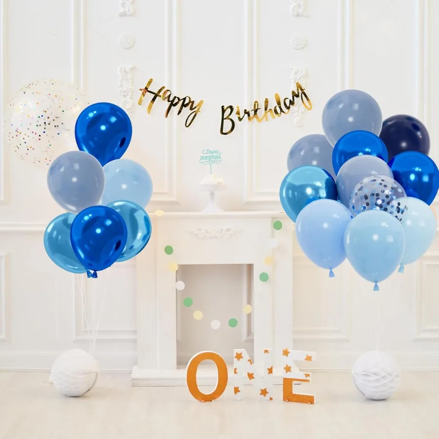 100 قطعة بالونات زرقاء مجموعة 12 بوصة معدنية كروم لؤلؤة البحرية والباستيل بالونات زرقاء مغبرة أعياد الميلاد عيد الأب 2025