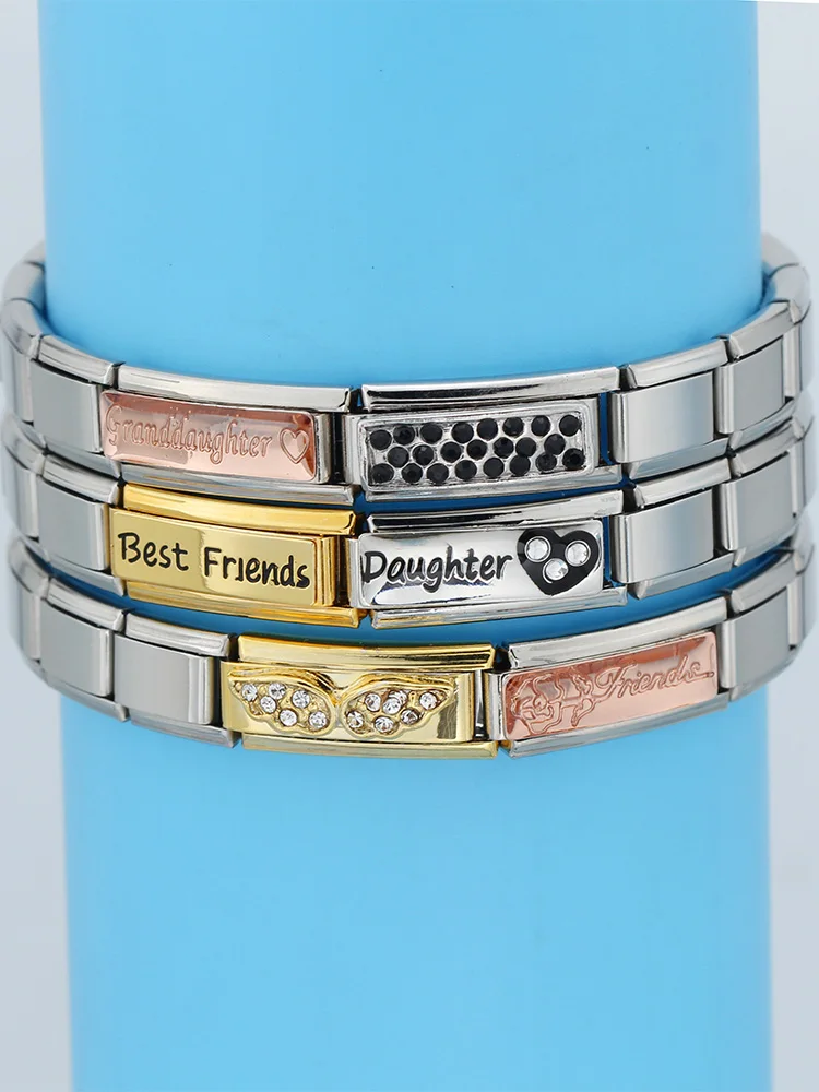 Hapiship Women Best Friend Angle Wing Love Sister Charm Links Fit 9mm Stainless Steel Bracelet Bangles Babgle Accessories DJ096