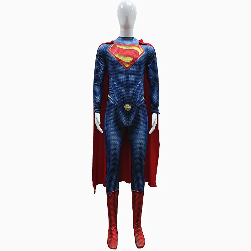 Disfraz de Superman de Halloween de primera calidad: Clark Kent Man of Steel Body azul con emblema, para cosplay y fiestas temáticas