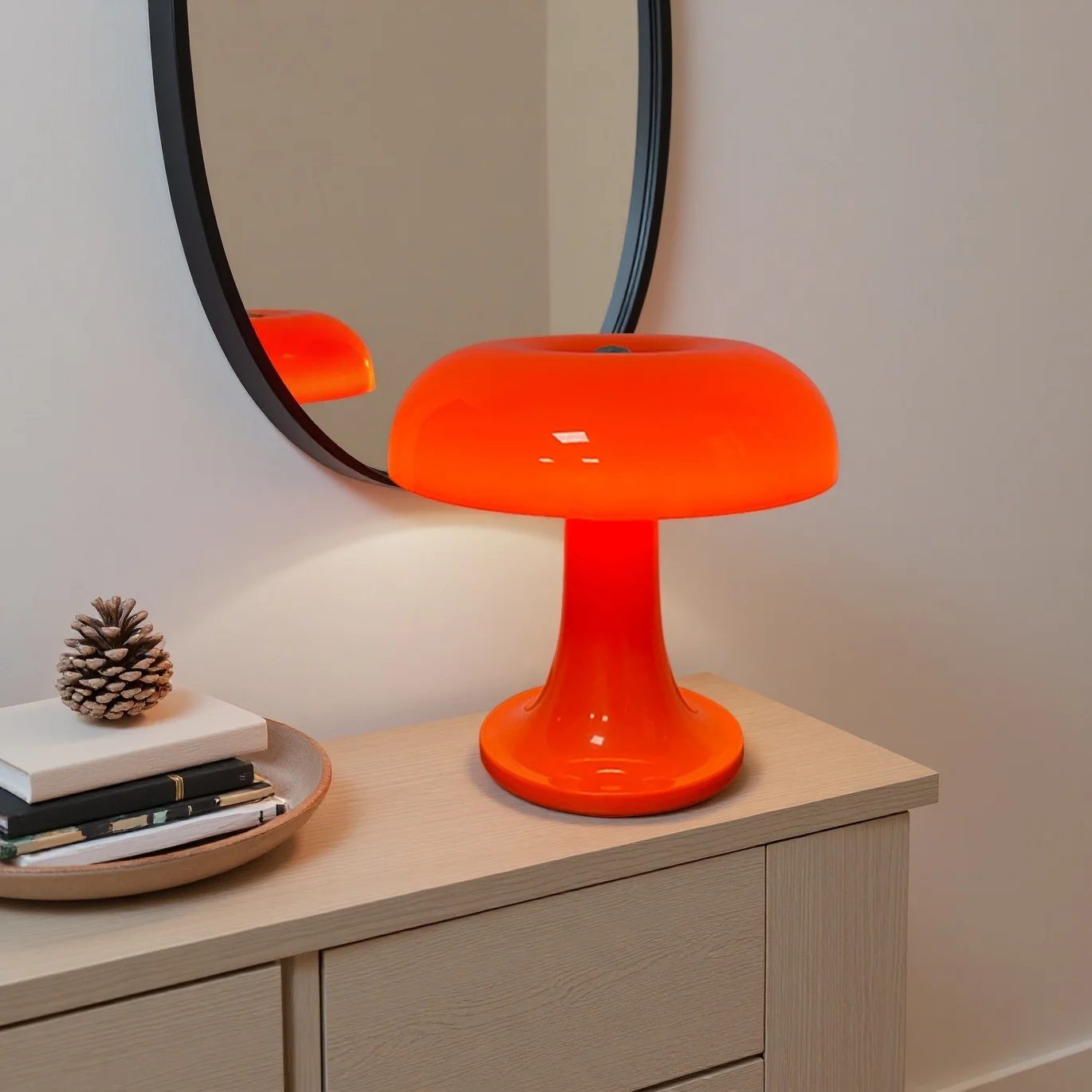 โคมไฟตั้งโต๊ะรูปเห็ด, ไฟ LED ปรับความสว่างได้ 3 สี ควบคุมด้วยระบบสัมผัส, โคมไฟข้างเตียงแบบชาร์จไฟไร้สาย ถนอมสายตา