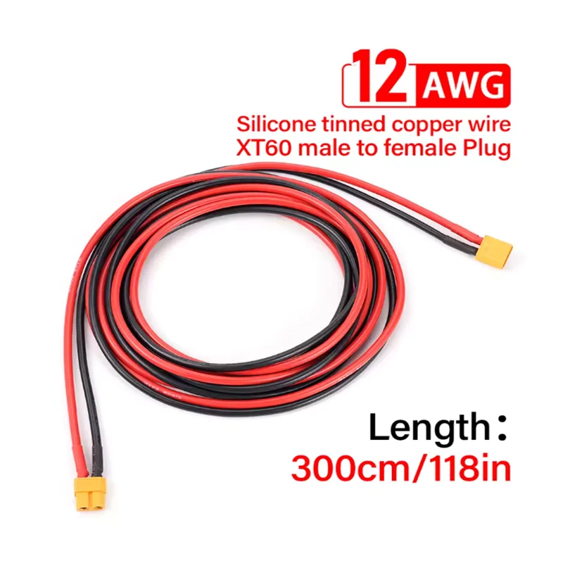 

12AWG XT60 Male Female Conversion Plug Connection Cable 300CM Silicone Wire Battery Connector For Lipo Battery RC Drone Car Boat