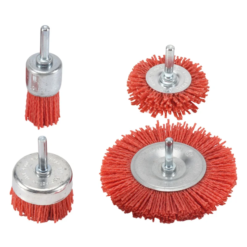 

ABKJ-4Pcs Nylon Filament Abrasive Wire Cup Brush Nylon End Brush Kit For Drill Rotary Tool With 1/4 Inch Shank