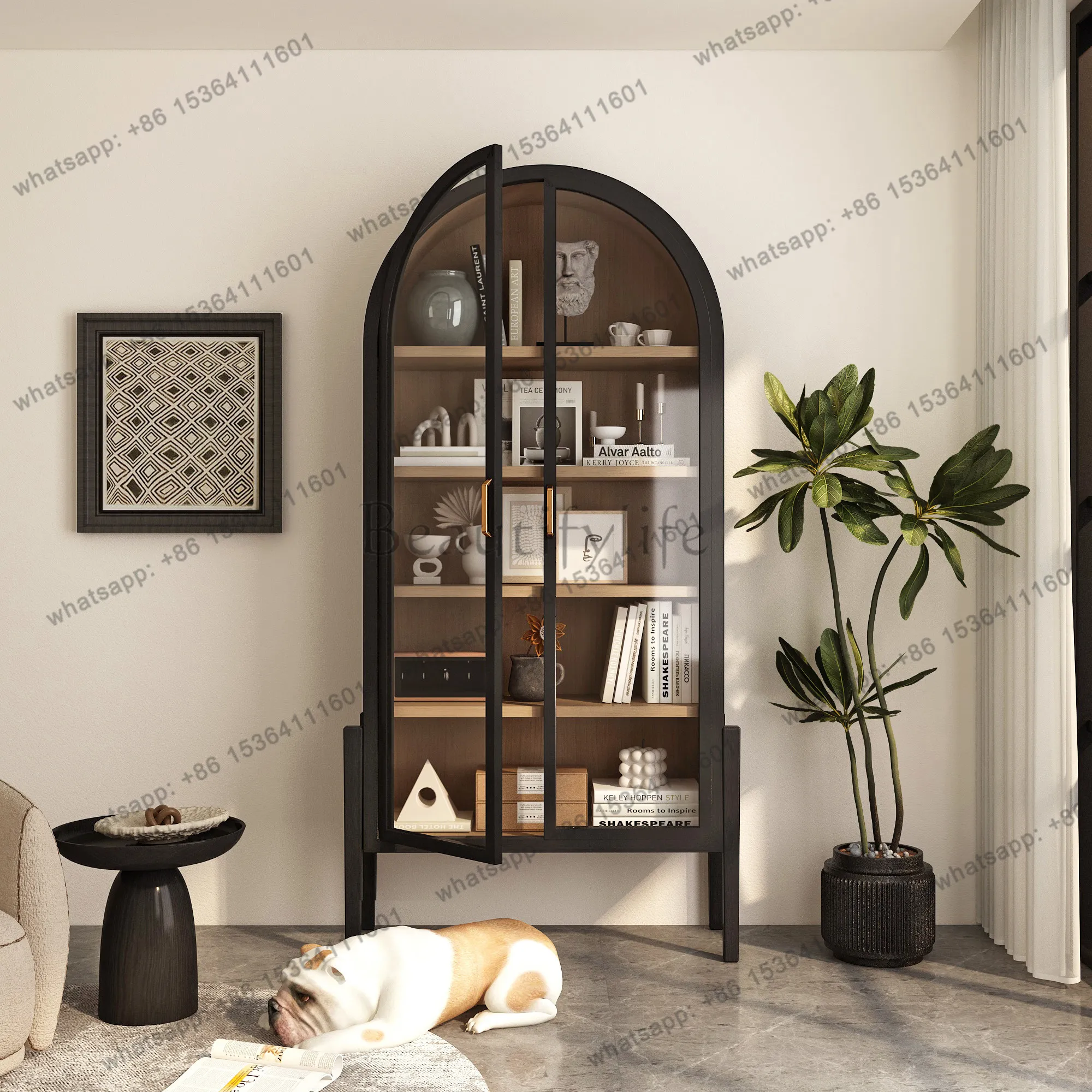 

Nordic solid wood arched locker home customizable solid wood with glass door