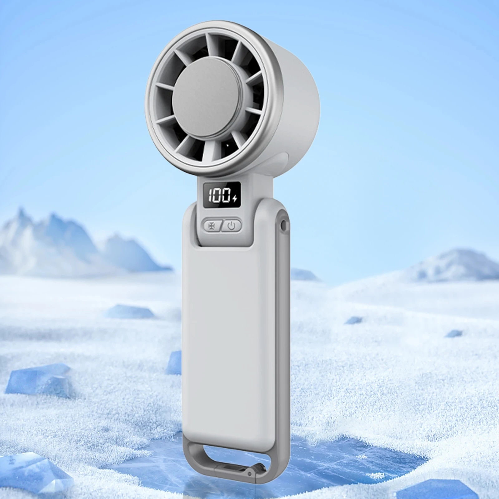 Foldable Portable Fan 4000mAh Battery Handheld Portable Turbo Fan W/ Ice Cooling & LED Display for Travel Office Home & Outdoor