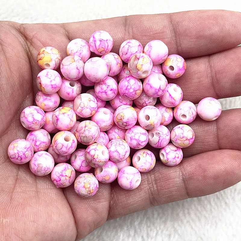 50pcs 8mm Flowering Round Acrylic Beads Loose Spacer Beads for Jewelry Making DIY Bracelet Accessories