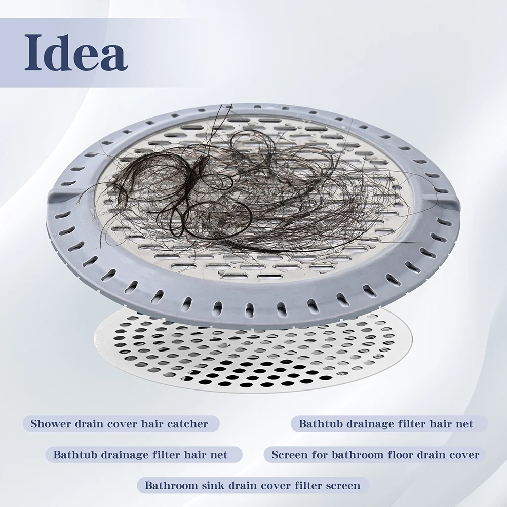 2PCS 5 Inch Stainless Steel Shower Drain Hair Catcher 304 Grade Rust-Resistant Floor Strainer With Silicone Seal And Side Handle