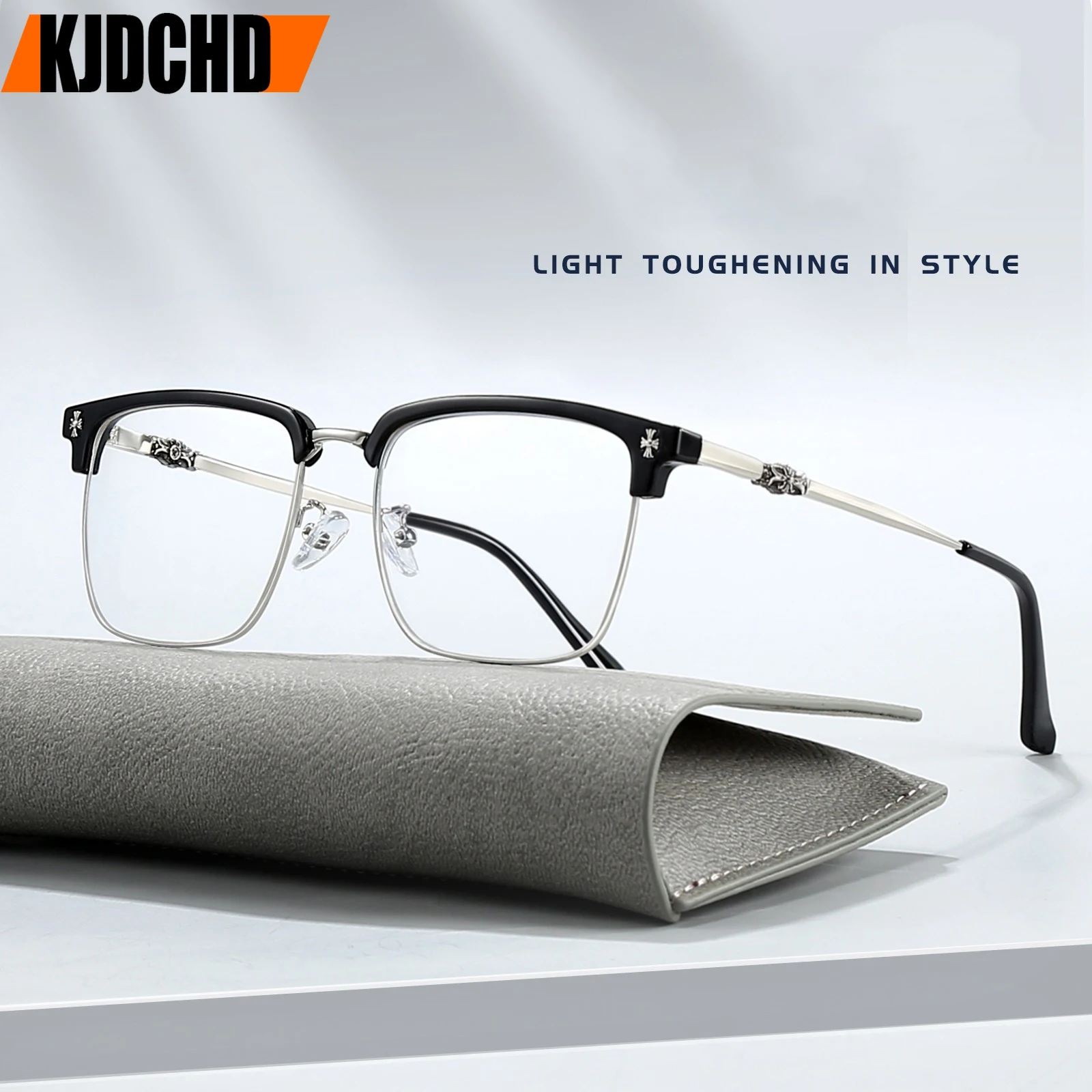 KJDCHD Men Classic Chrome Style Hearts Reading Glasses Anti Blue Light Myopia Glasses Photochromic Prescription Optical Eyewear