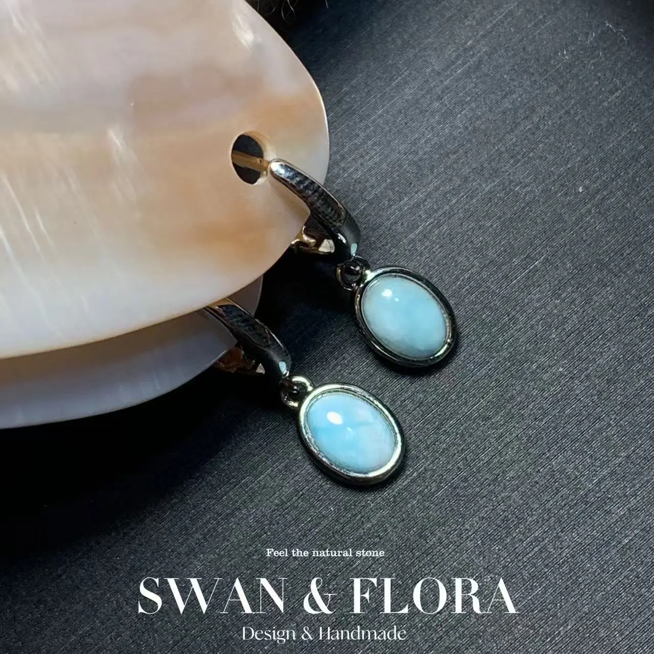 

Square Natural LARIMAR Hoop Earrings for women Copper Jewelry Gift Blue Simple Jewelry Classic