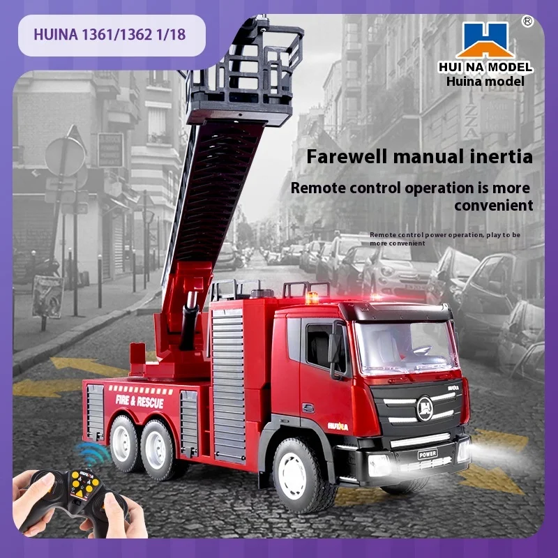 

HUINA 1361/1362 1/18 Rc 9ch Sprinkler Fire Truck Elevator Rescue Alloy Simulation Remote Control Car Children'S Toys Gift