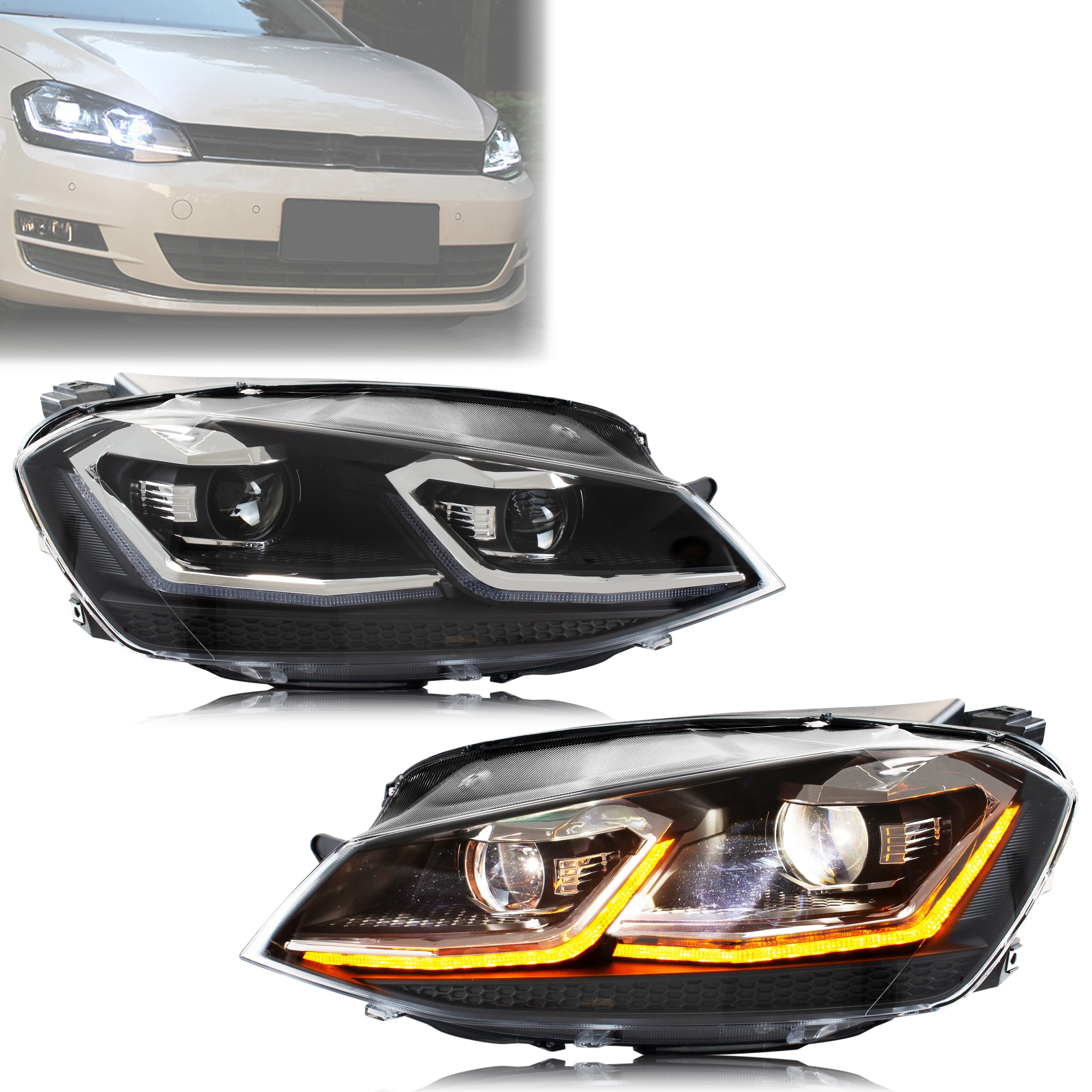 Feux avant à LED pour Volkswagen VW Golf 7 MK VII TDI TSI 2013-2017, clignotants séquentiels, ensemble de lampes avant [Ne convient pas aux GTI/GTD]