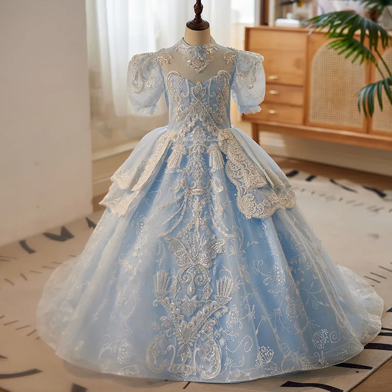 High End Baby Flower Girl Dresses Sequins Children Prom Birthday Party Gowns Formal Wedding