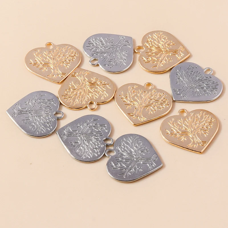 Leslie 10 Stück/Set Legierung Gold Silber Farbe Lebensbaum Herz Anhänger für Armbänder Halsketten DIY Handgemachtes Schmuckzubehör – Detail 4