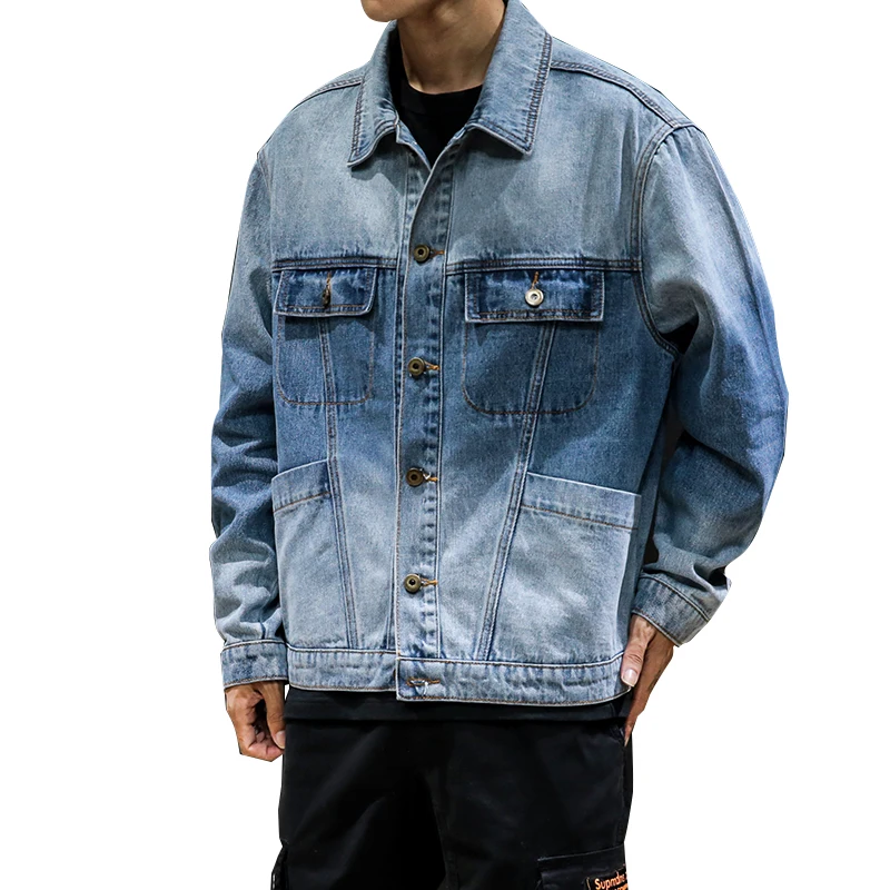 

FAVOCENT Nice Autumn Denim Jacket Men Casual Coat Loose Jeans Cowboy Print Male Jacket Fashion Zipped Big Pockets Men's Clothes