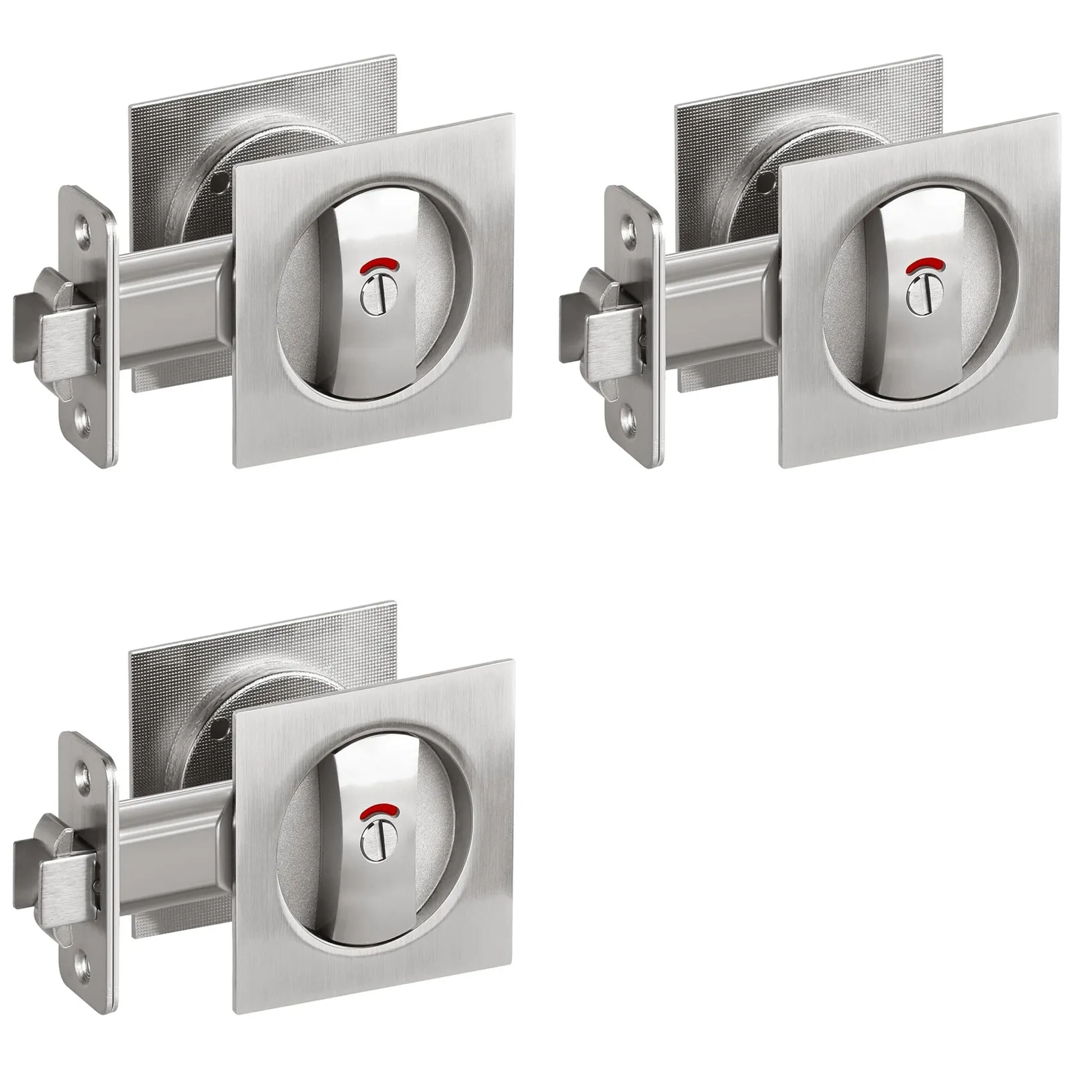 B03C-3X Pocket Door Lock With Indicator Light, Silver Privacy Square Pocket Latch, Barn Door Lock Pocket Door Hardware