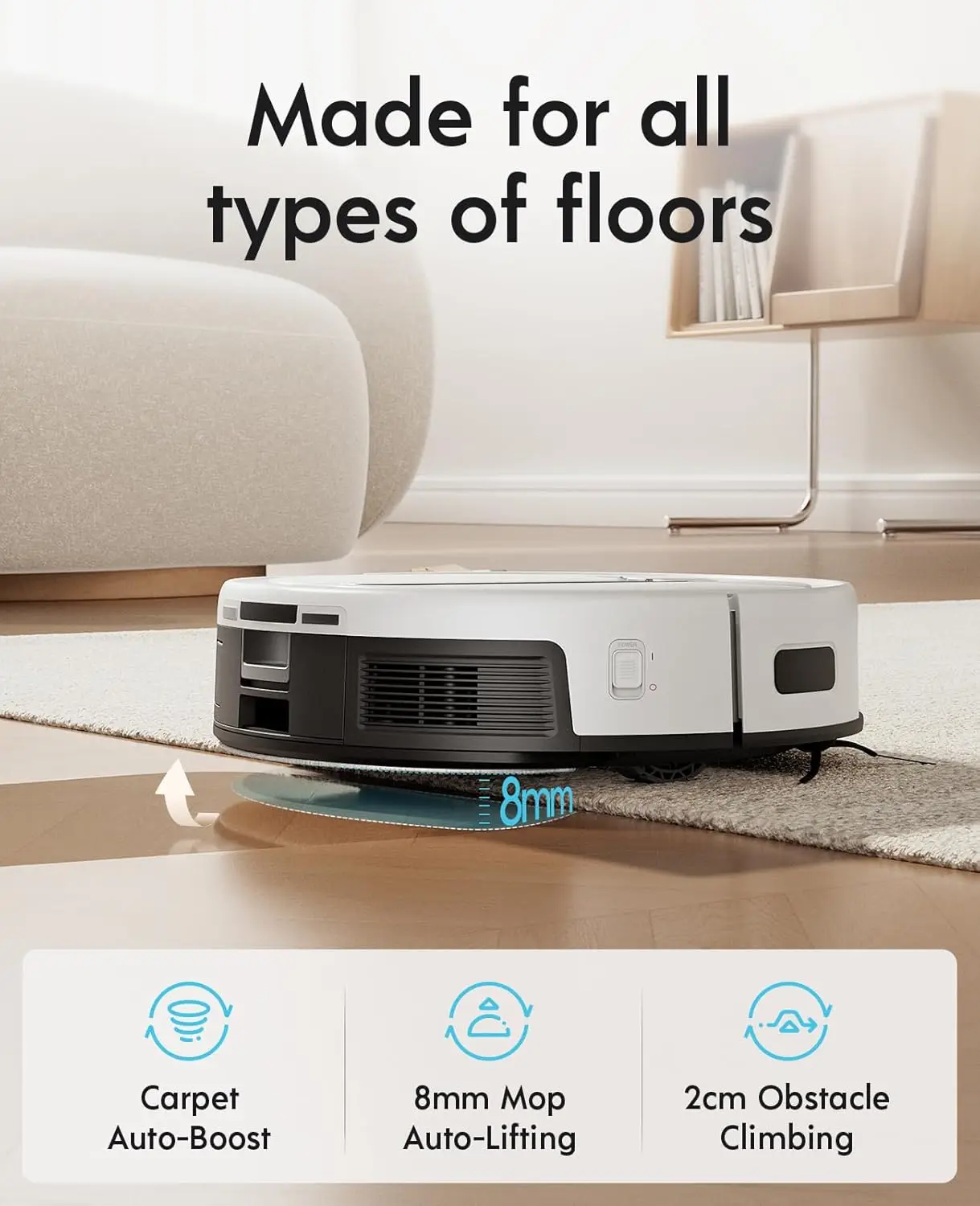 Yeedi Cube Robot Vacuum Cleaner All-in1 Vacuum and Mop (Auto Clean+Auto Empty) 5100Pa Suction Power with 180mins Runtime 8mm Mop