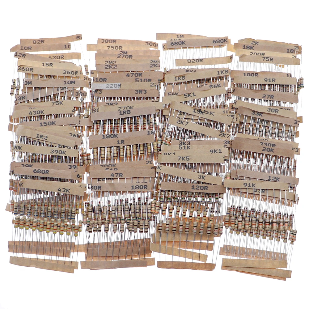1000 قطعة 1/2 واط 5% 100 القيم x 10 قطعة 1-10 متر أوم مقاومات فيلم الكربون مجموعة متنوعة صندوق المكونات الإلكترونية