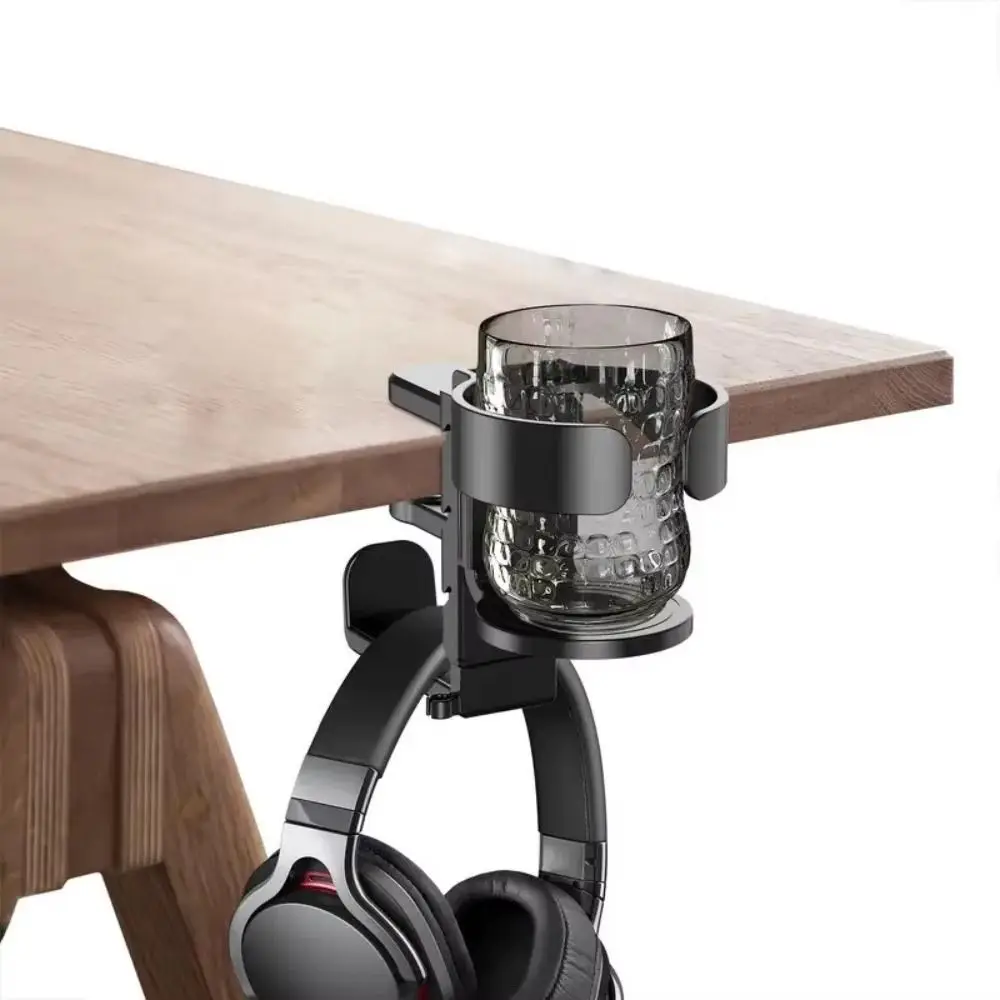 

2 In 1 Desk Cup Holder Adjustable Non Slip Headphone Storage Stand Space Saving Easy Installation Headset Support Hook Office