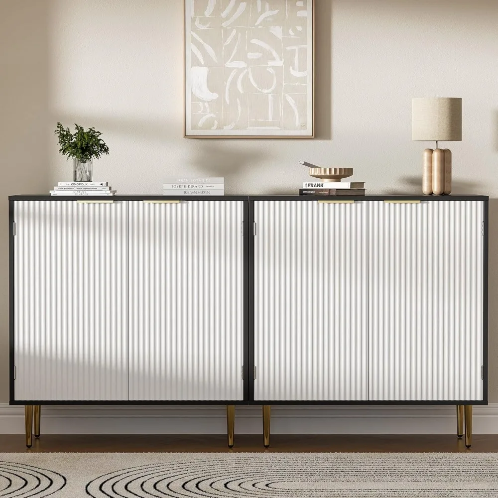 خزانة جانبية حديثة قابلة للتعديل مع مقابض وأرجل ذهبية، ومحطة بار قهوة مميزة للمطبخ