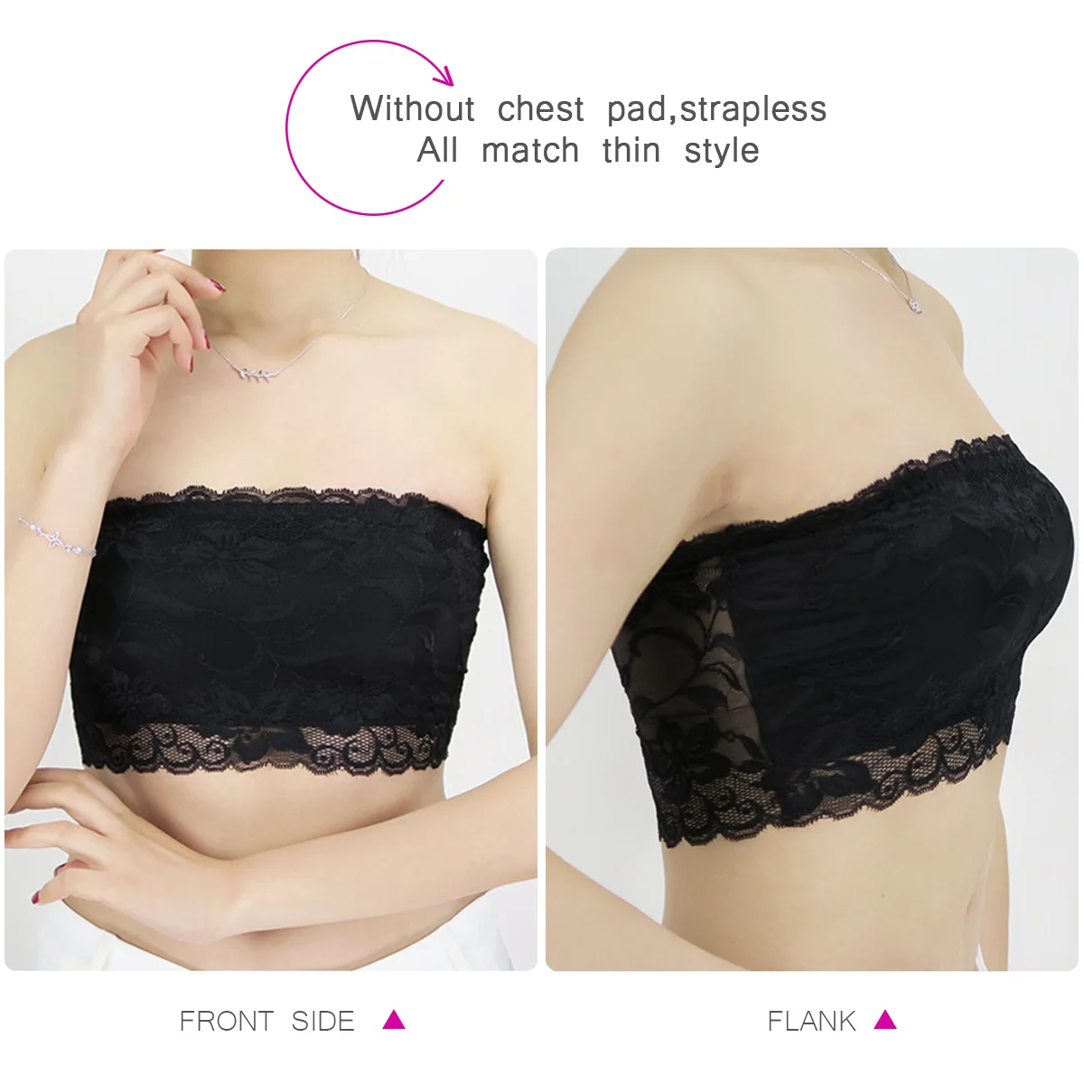 Lace Bralette Plus Size Bandeau Tube Elastic Top Jacket Strapless Women's Padded