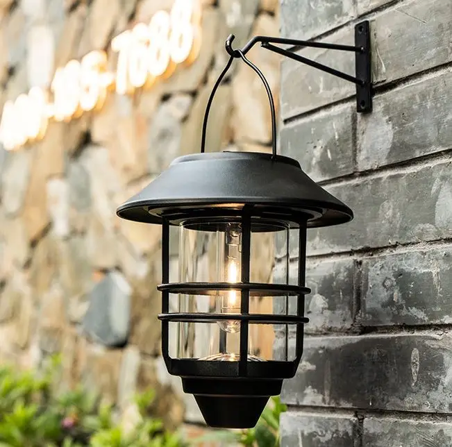 2 Packs LED Solar Lantern Lamp Waterproof Garden Retro Light Wall Hanging Vintage Villa Porch Indoor Lighting For Patio Backyard