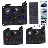 For Car Marine Boat LED Toggle Rocker Switch Panel With Digital Voltmeter Dual USB Port 12V Outlet Combination Waterproof