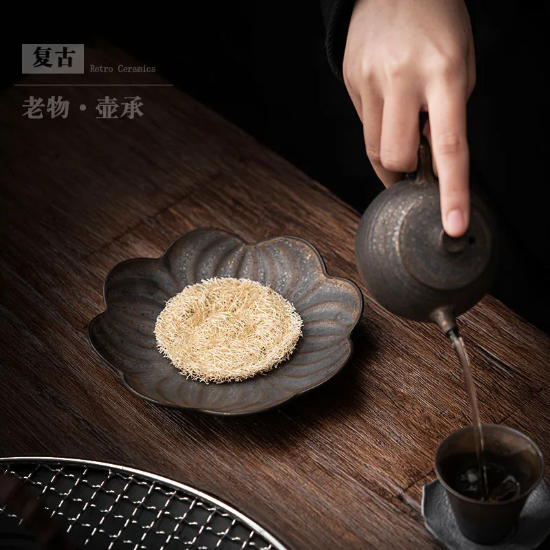 Ceramic Japanese Zen Tea Table Retro Kiln Baked Gilding Pot Bearing Old Yixing Clay Teapots Pad Tea Ceremony Utensil Yixing Clay