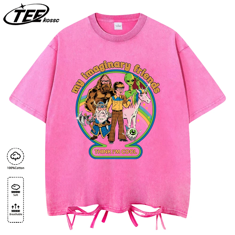 Meine imaginäre Freunde Muster Männer gewaschene Löcher T-Shirt Sommer Baumwolle T-Shirt lose O-Ausschnitt Kleidung Mode Unisex Vintage Top