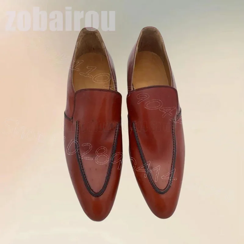 

Brown Sewing Design Pointed Toe Penny Loafers Fashion Slip On Men Shoes Luxurious Handmade Party Banquet Dating Men Casual Shoes