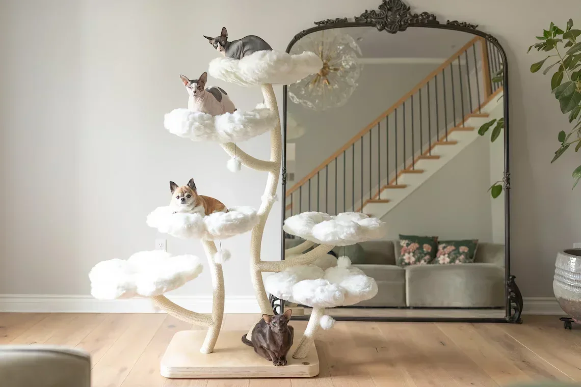 Wood Floral Cat Tree Tower New Design Wooden Cat Tower Modern Luxury Cat Climbing Tree