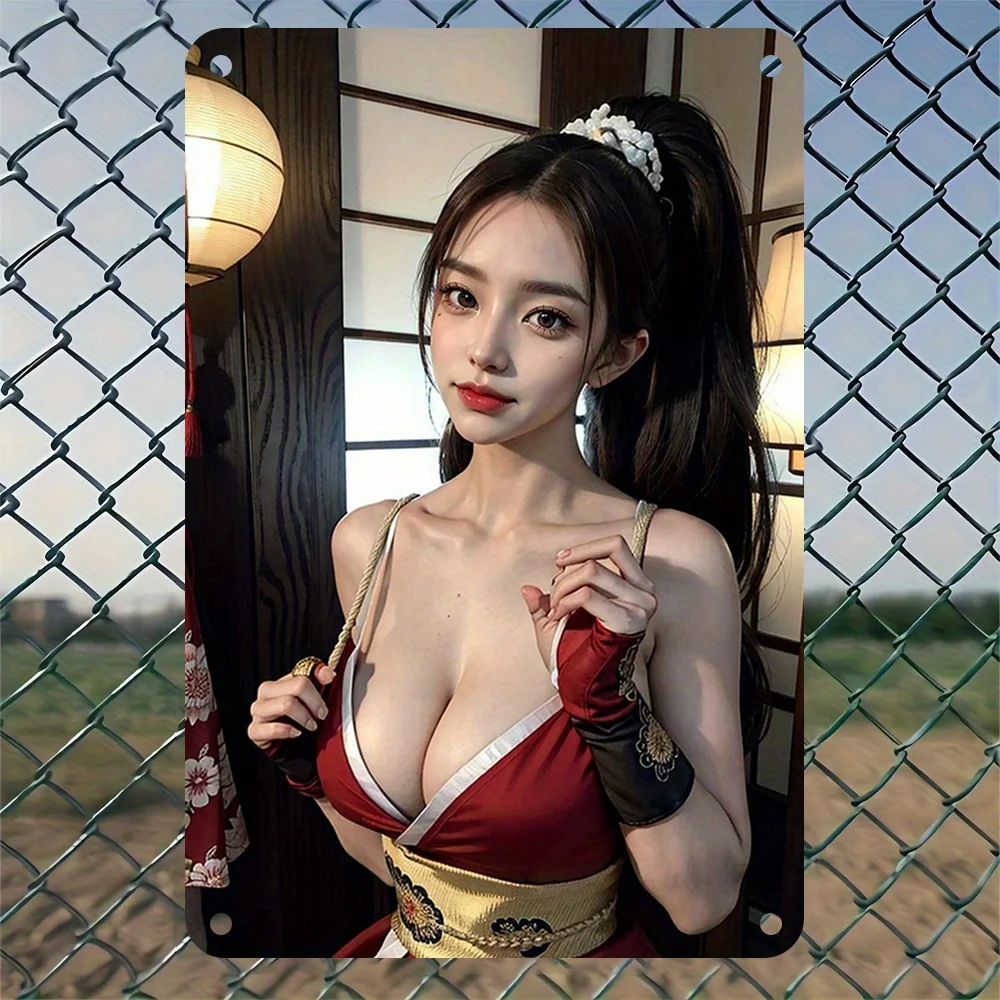 HD Metal Tin Sign Japanese Ninja Cosplay Asian Beauty Vintage Wall Art Decor for Man Cave Bar Home