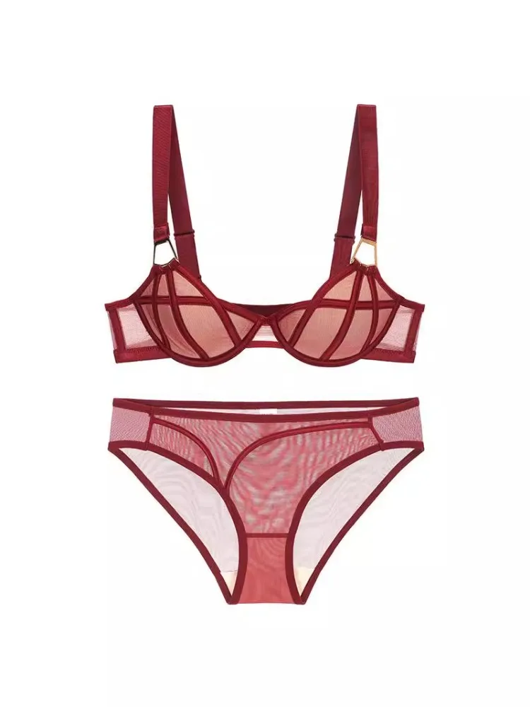 French Underwear Women Gather Small Breasts and Thin Autumn and Winter Belts, Sexy Bra Set, Anti-sagging Adjusted Pink Bra.