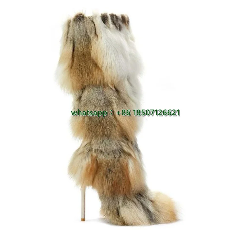 Furry Stiletto Pointed Toe Mid-Calf Boots With Unique Personality And Special Calf Boots For Women