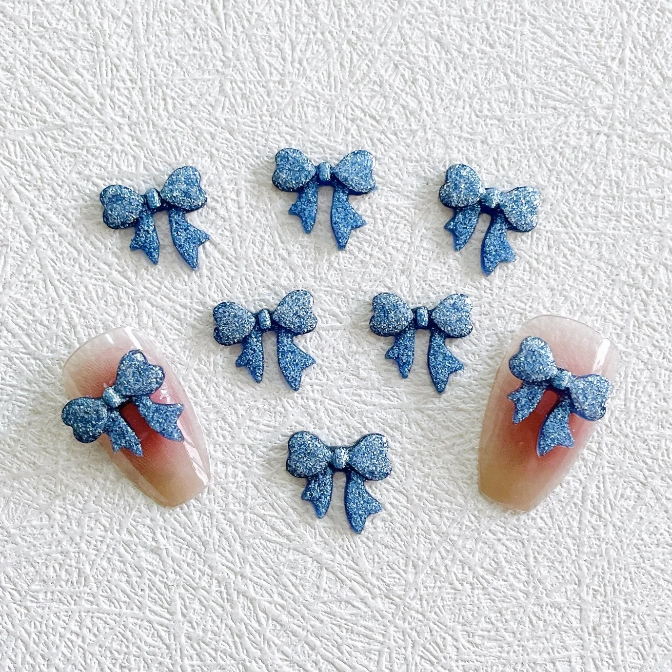 30PCS Blue Resin 3D Nail Art Bow Tie Charms Glitter Butterfly Bowknot Design For Nails Decoration Manicure Accessories Supplies