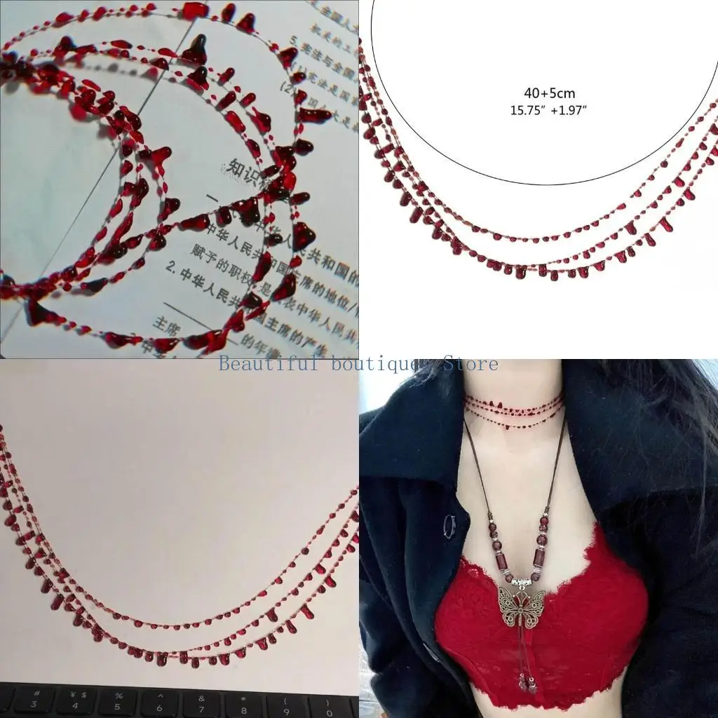 u4lf خمر تقطيع الدم قلادة الدم شخصية الدم الأحمر إسقاط سلسلة الترقوة الهيب هوب قلادة المأدبة مجوهرات مجوهرات