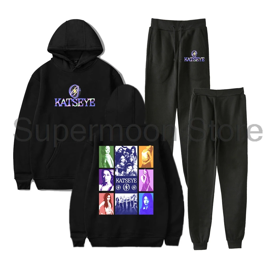 Kpop katseye merch moletom com capuz calças jogger conjunto de duas peças moletom + moletom masculino feminino conjuntos de roupas 2025 bela tour caos