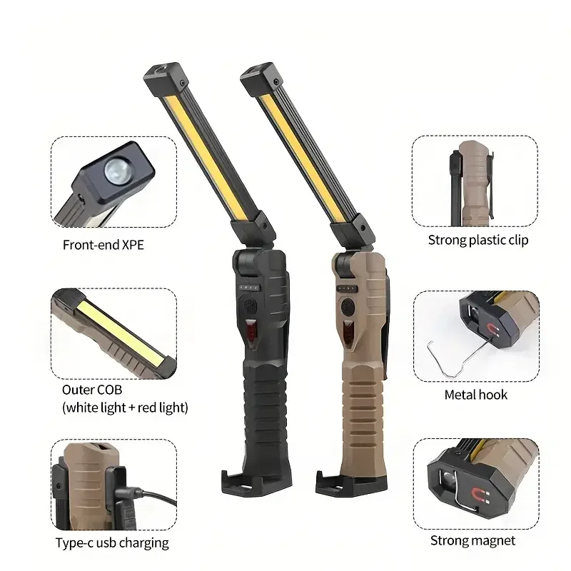 USB Rechargeable LED Work Light 800 Lumens COB Lantern with Built-in battery,Portable Handled Flashlight for Outdoor Car Repair