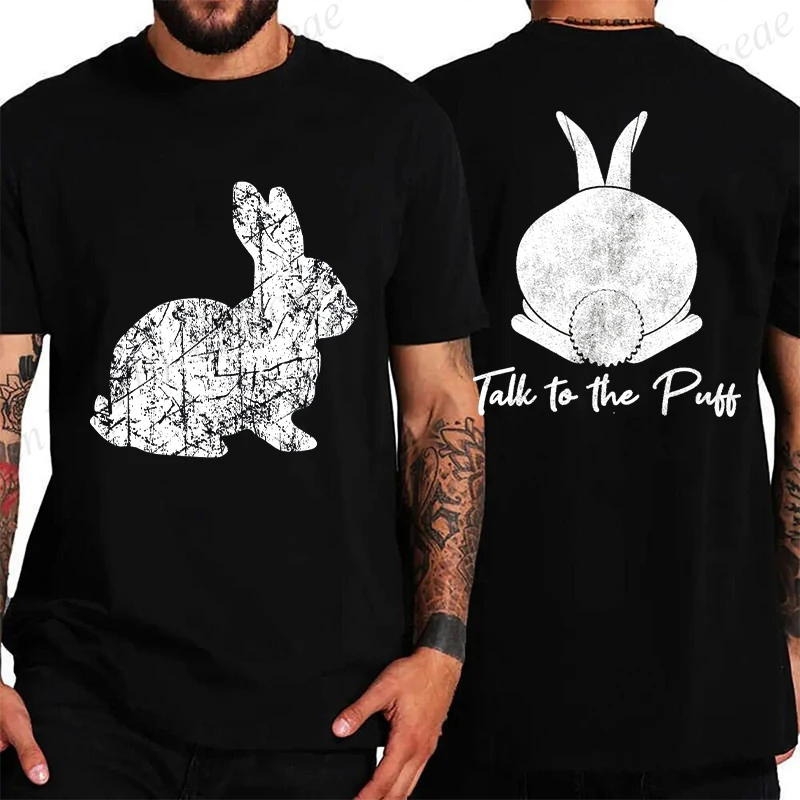 Talk To The Puff T-Shirts for Men Funny Bunny Graphic Y2k Tops Hip Hop Streetwear Harajuku Short Sleeve Tees Oversized Clothing