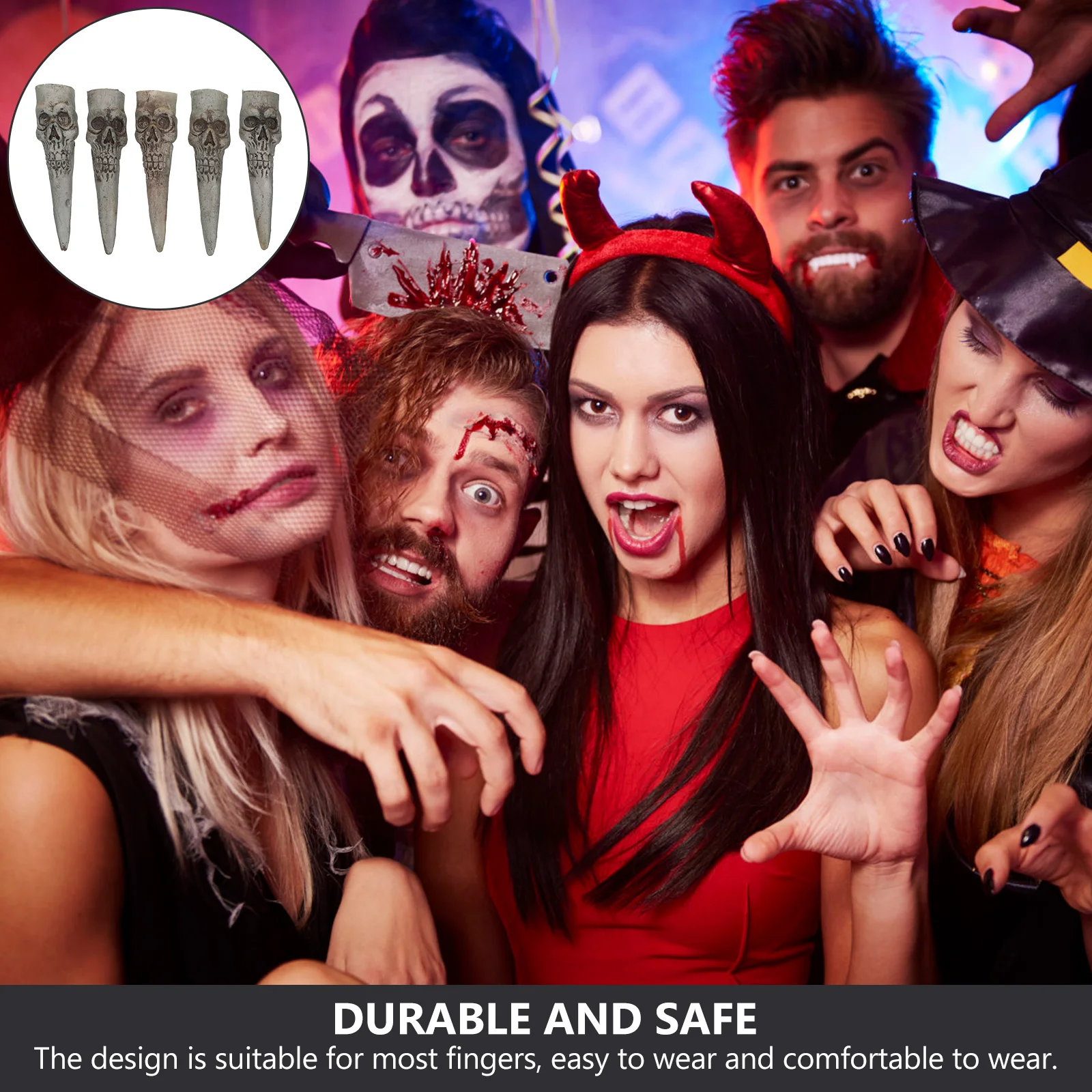 

5 шт., накладные накладки на ногти на Хэллоуин, жуткая ведьма, зомби, реквизит на палец, длинные накладные ногти для косплея, вечерние, маскарадный декор