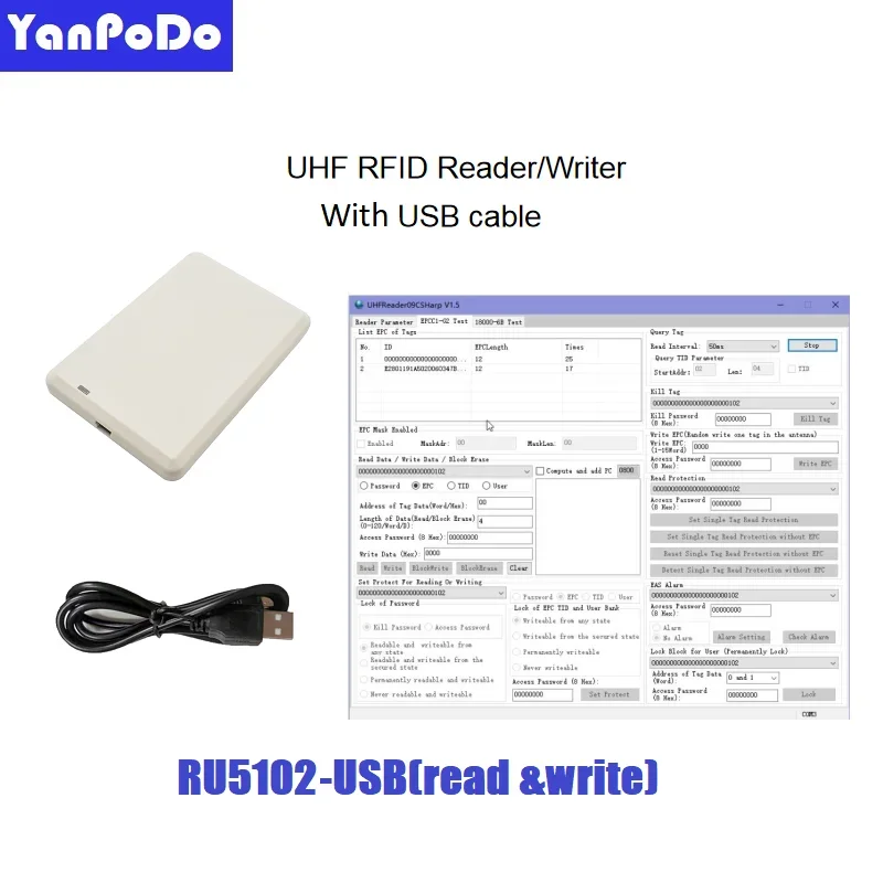 Yanpodo personalizado 860Mhz ~ 960Mhz USB UHF RFID lector escritor 6C RFID teclado copiadora clonador EPC GEN2 10cm-1m lector rfid Android fr