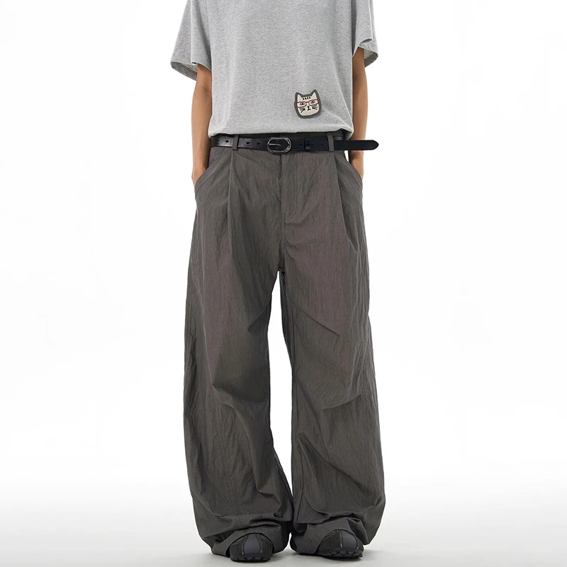 WTHT 빈티지 남성 솔리드 컬러 루즈핏 아메리칸 스타일 캐주얼 팬츠 패션 2025 여름 스트레이트 와이드 레그 트라우저 남성 2A1311