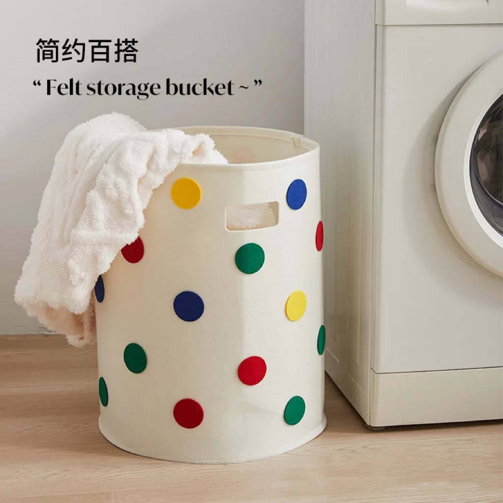 New Oversized Simple Polka Dot Felt Storage Bucket Dirty Clothes Basket Toy Snack Storage Bag Clothes Organizer Storage Basket