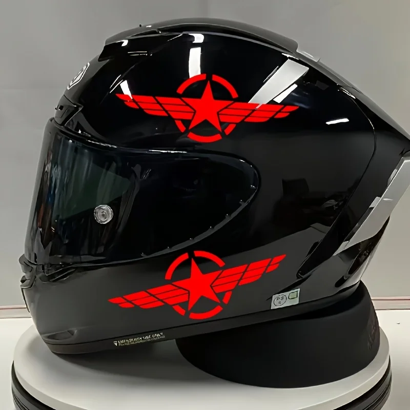 

Motorcycle Helmet & Car Rearview Mirror Stickers - Durable Waterproof PET Material, Red & Black Design with Star Emblem