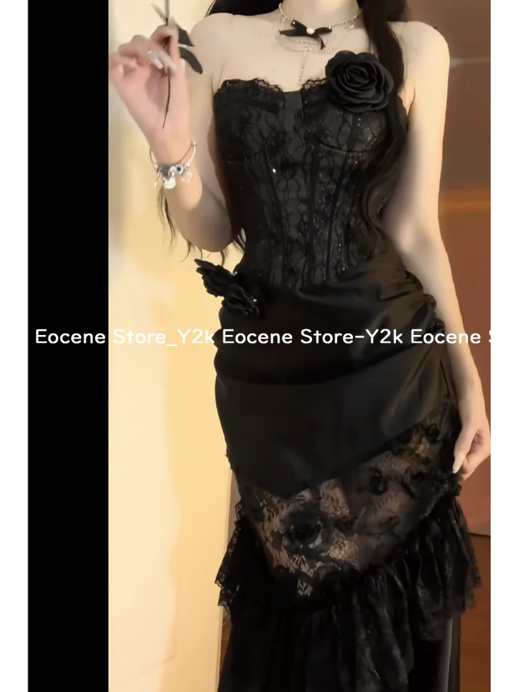 Summer Off Shoulder Elegant Design Strapless Dress Women New Lace Patchwork Hollow Out Floral Clothes Back Evening Party Dresses - Image 5