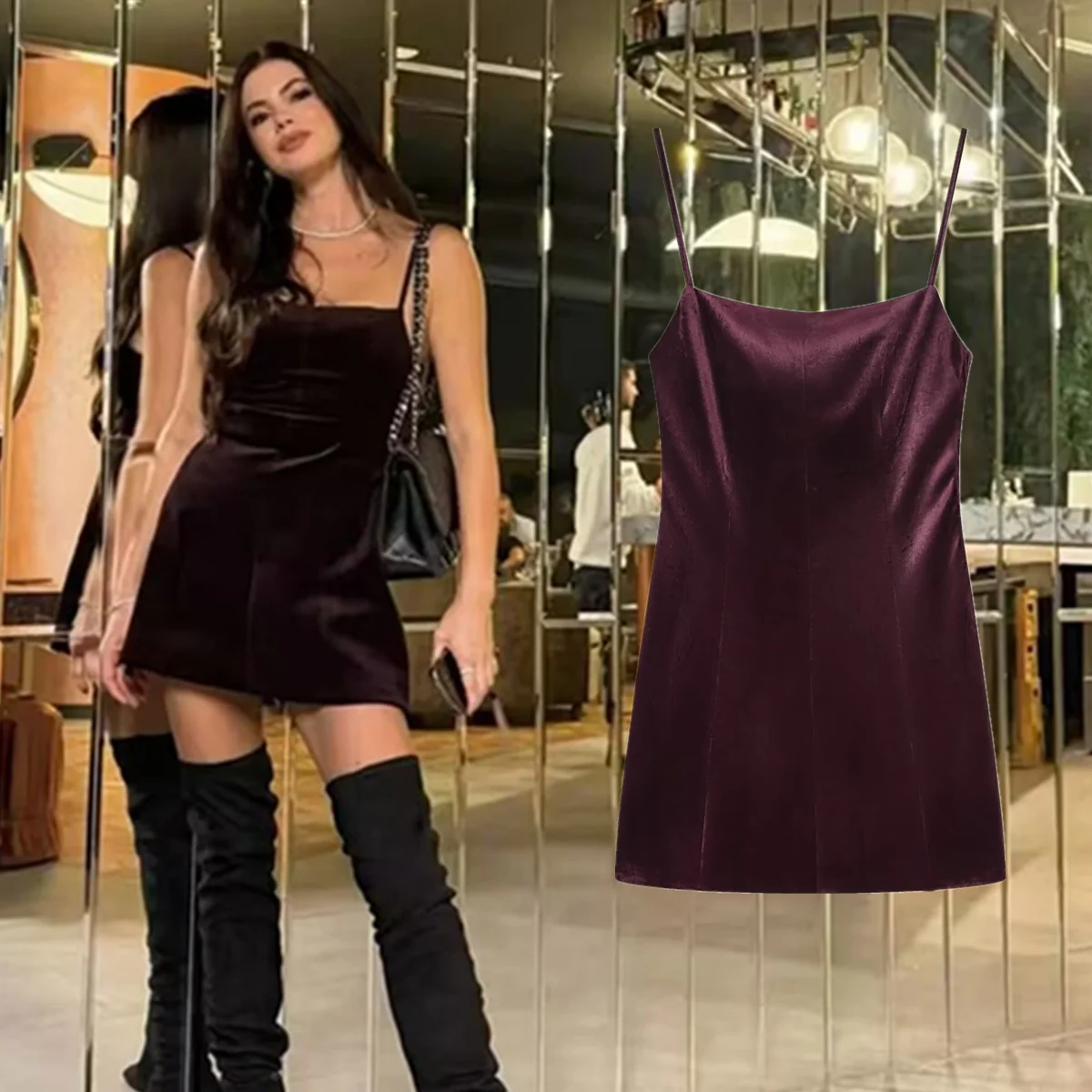 

Maxdutti 2026 Woman Clothes Elegant Party Dresses Womens dresses Vestidos French Retro Burgundy Velvet Camisole Dress Women
