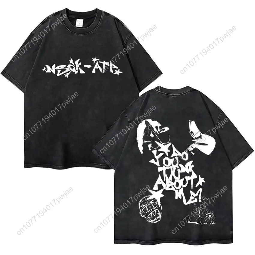 Nsqk Graphiques drôles Harajuku Vintage T-shirt délavé Hipster hommes esthétique surdimensionné T-shirts en vrac été Y2K Tshrits Fans cadeau