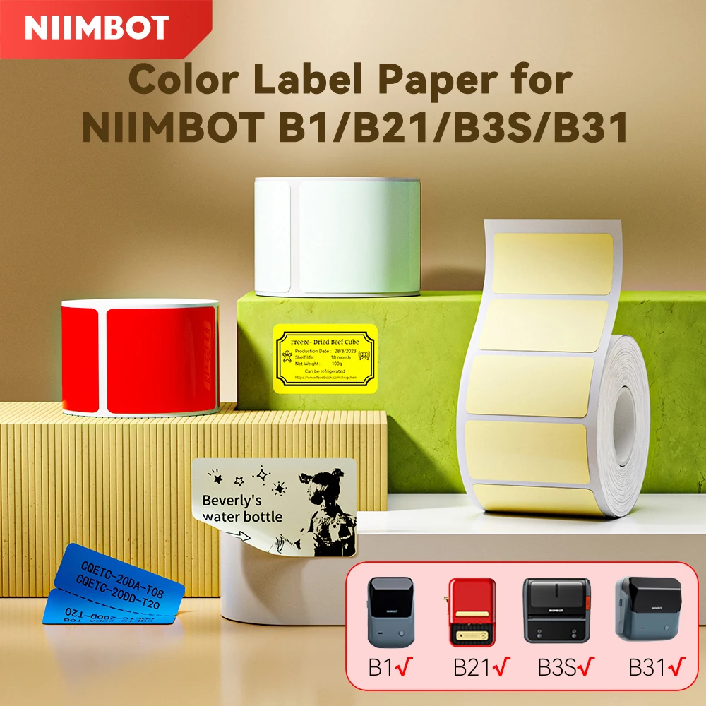 NiiMbot B1/B21/B3S/B31 Printer Self-Adhesive Label Paper Colorful Anti-Oil Tear-Resistant Tag Scratch-Resistant Removable Labels